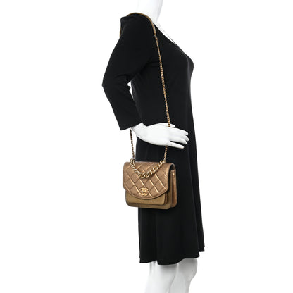 Chanel Metallic Calfskin Caviar Quilted Mini Chain Handle Flap Gold 2 of 14