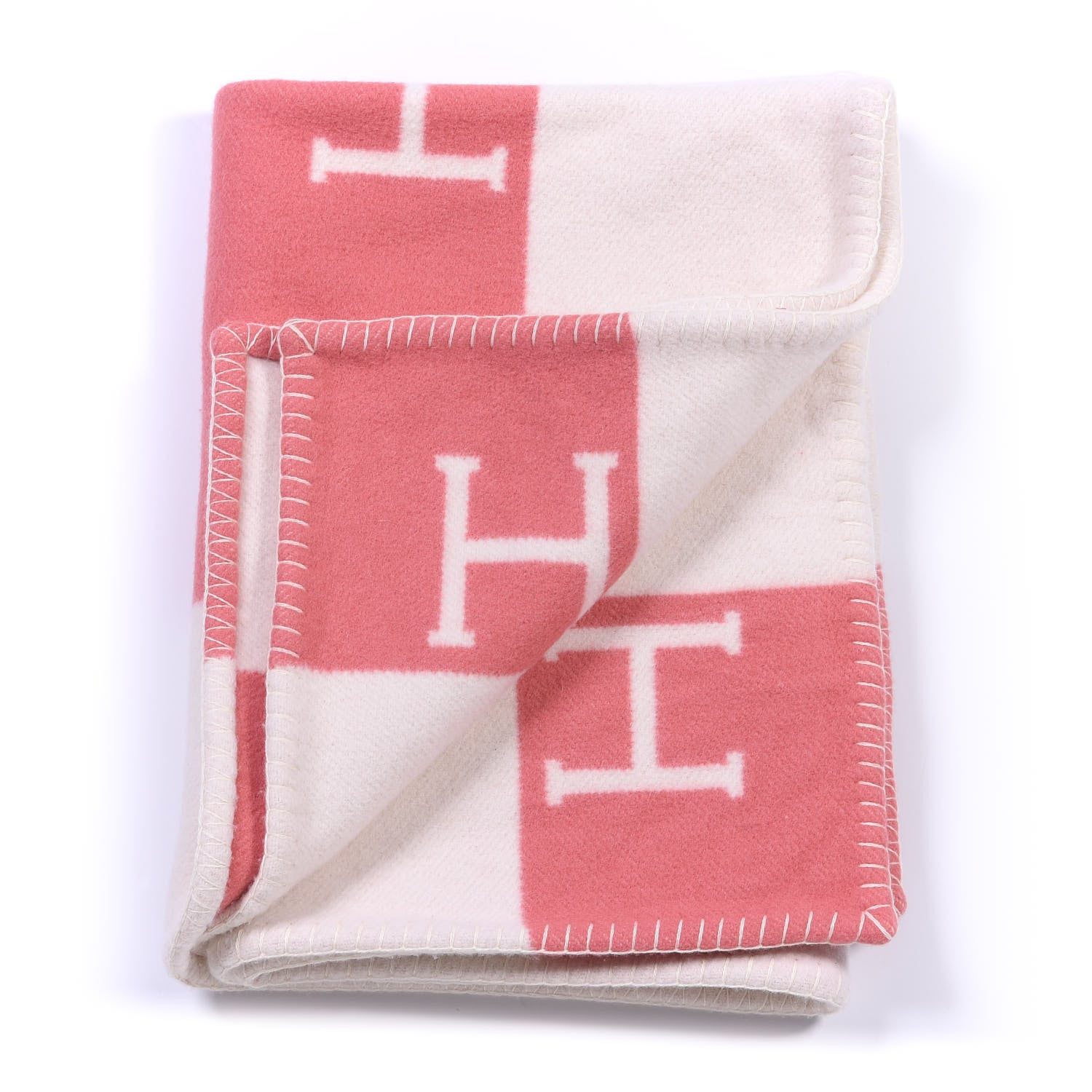 Hermes Wool Cashmere Avalon Baby Blanket Rose Airelle White 2 of 4