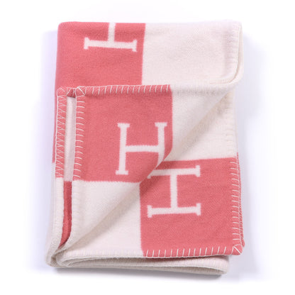 Hermes Wool Cashmere Avalon Baby Blanket Rose Airelle White 2 of 4