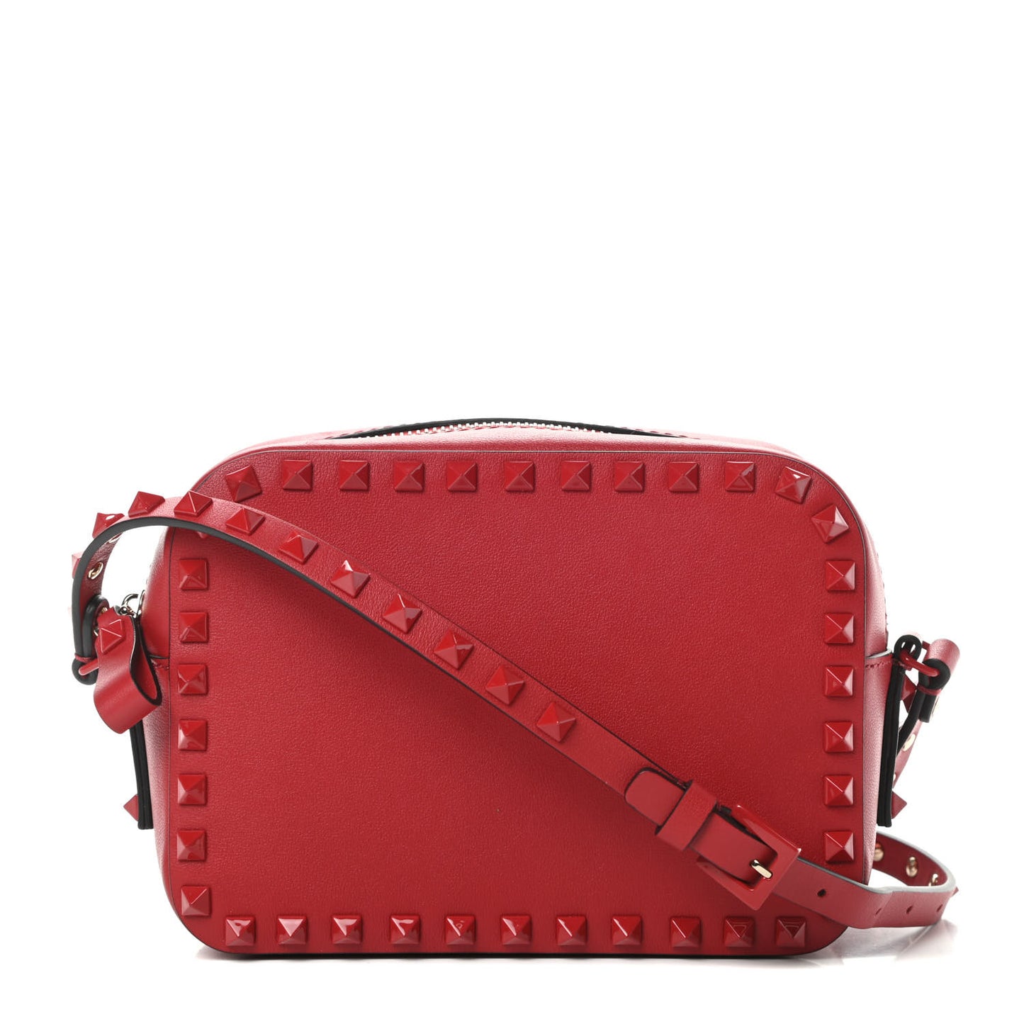 Calfskin Monochrome Rockstud Camera Crossbody Bag Rosso Valentino