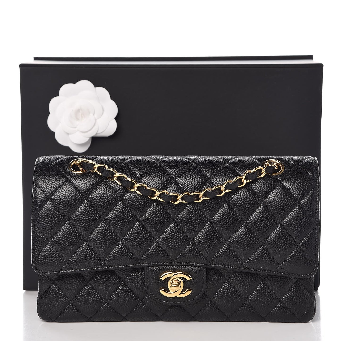 Caviar Quilted Medium Double Flap Black