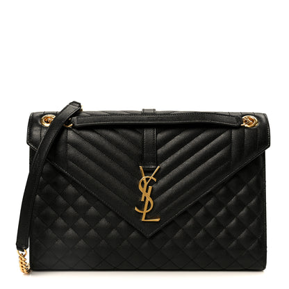 Saint Laurent Grain De Poudre Textured Mixed Matelasse Large Triquilt Monogram Satchel Black 1 of 11