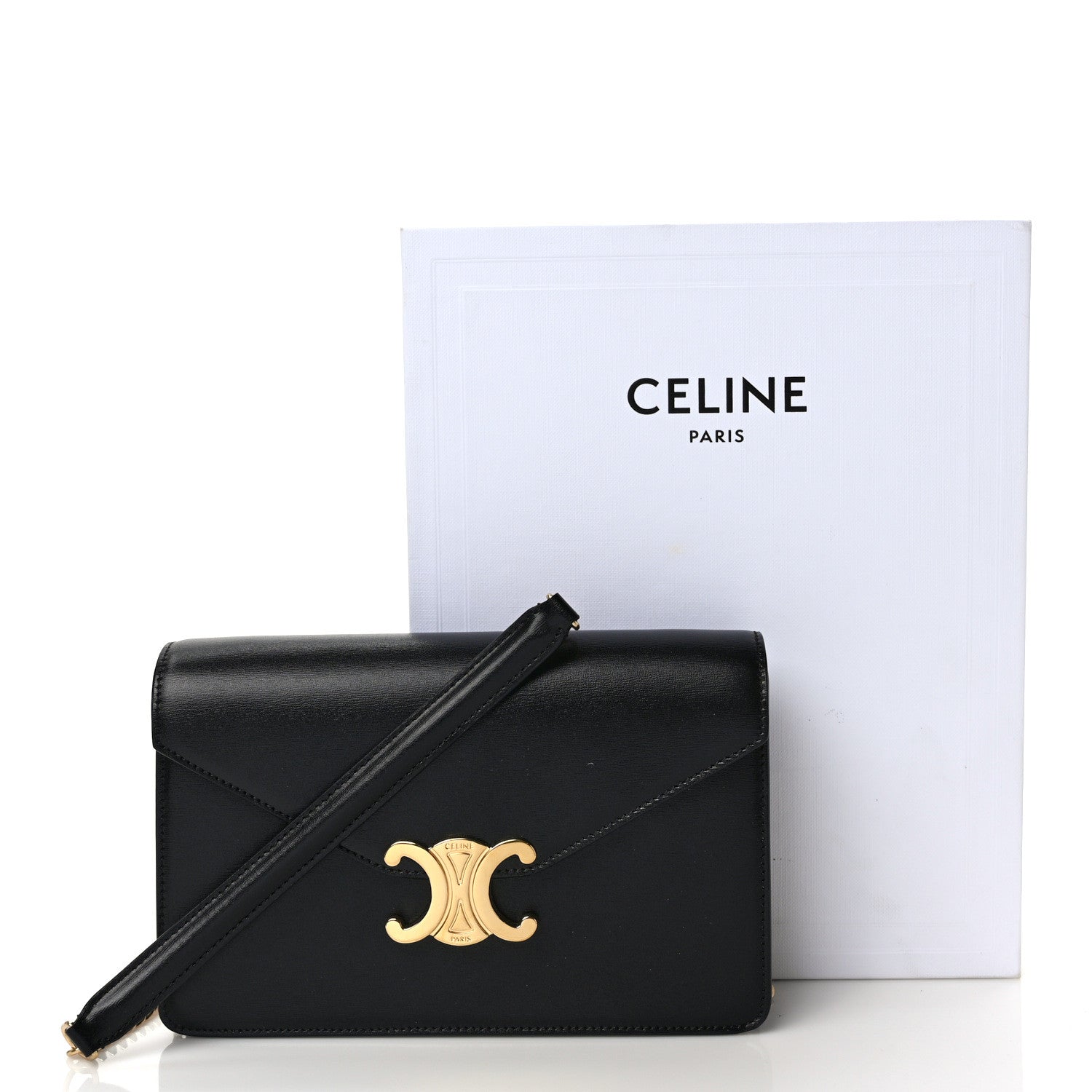 Celine Shiny Calfskin Triomphe Margo Wallet on Chain Black 10 of 10