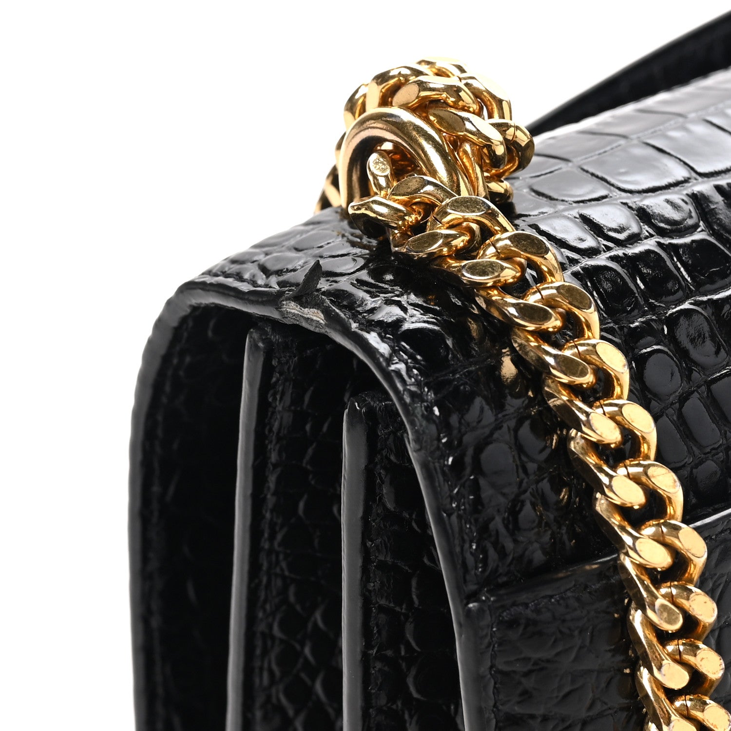 Saint Laurent Calfskin Crocodile Embossed Medium Monogram Sunset Black 9 of 9