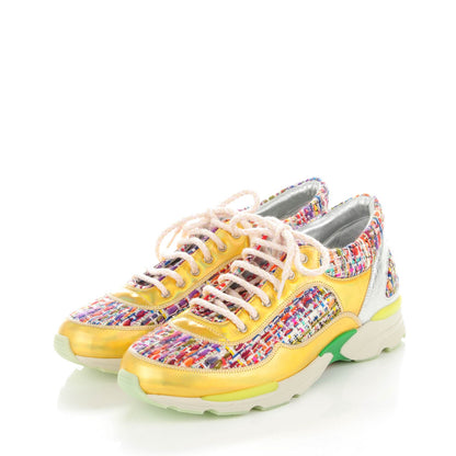 Chanel Tweed Lambskin Runway Sneakers 38 Silver Multicolor 3 of 7
