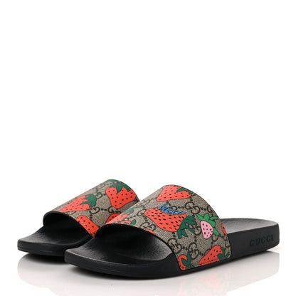 Gucci GG Supreme Monogram Strawberry Slide Sandals 36 Beige Multicolor 3 of 9