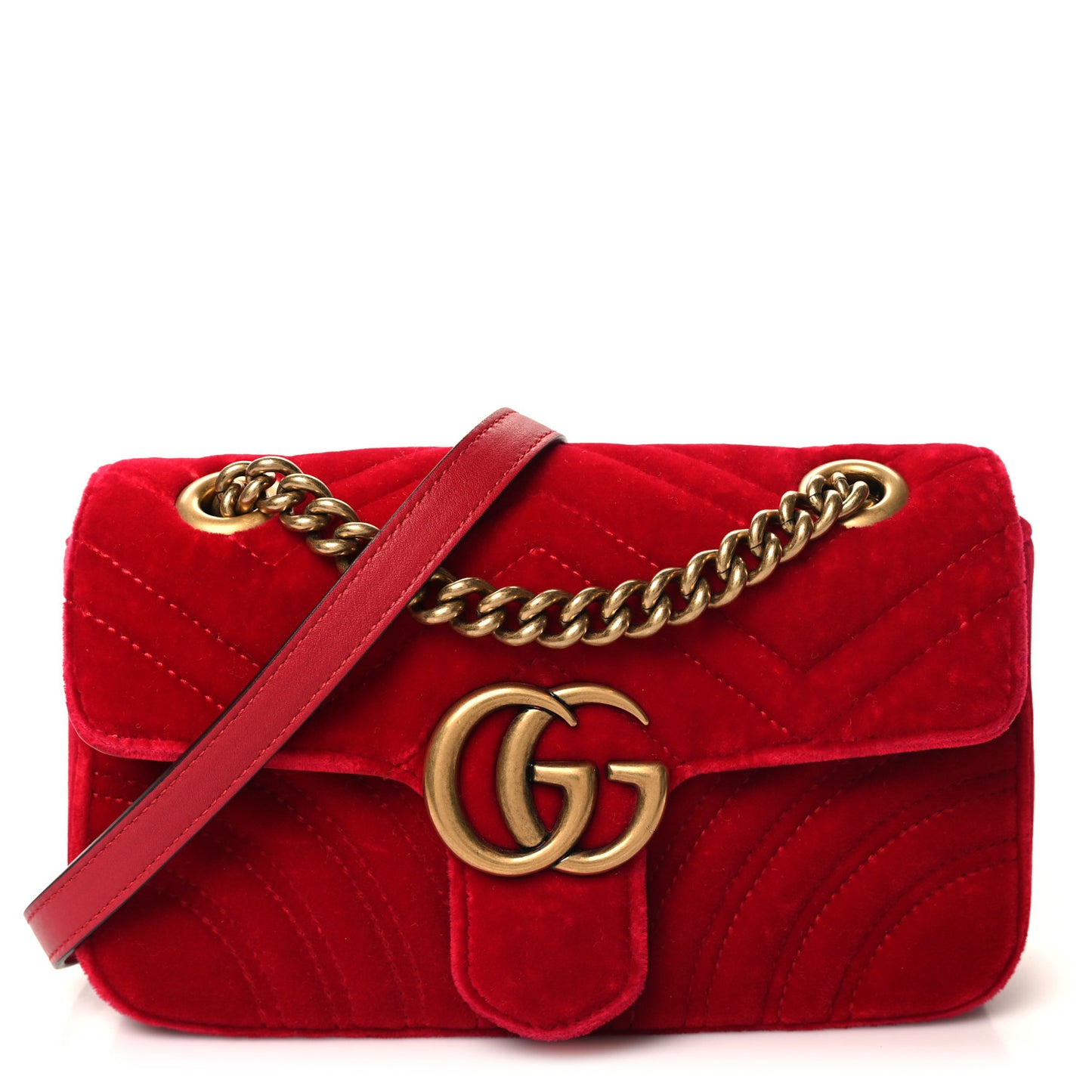 Velvet Matelasse Mini GG Marmont Shoulder Bag Hibiscus Red