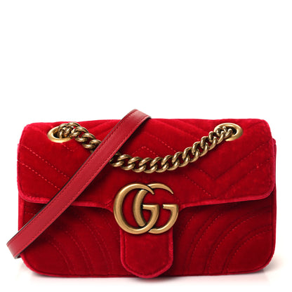 Gucci Velvet Matelasse Mini GG Marmont Shoulder Bag Hibiscus Red 1 of 10