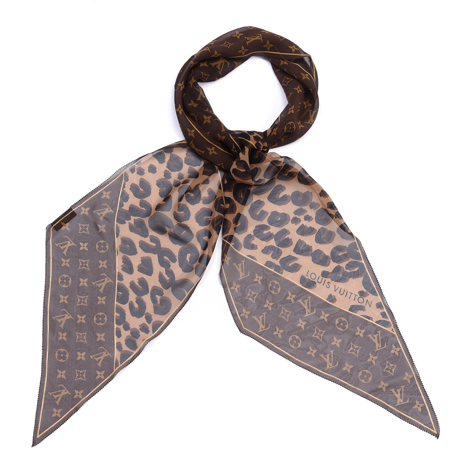 Louis Vuitton Silk Crepe Leopard Monogram Scarf 1 of 3