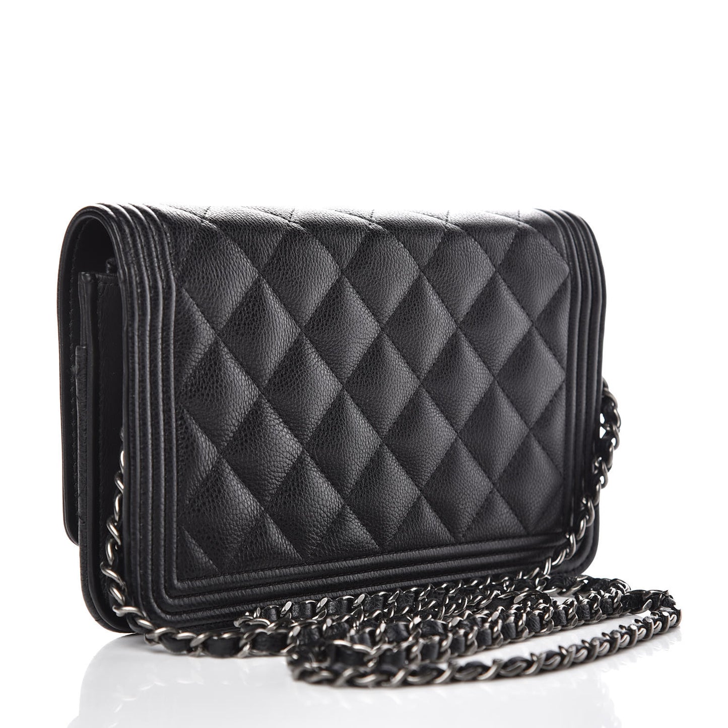 Calfskin Quilted Boy Wallet On Chain WOC Black