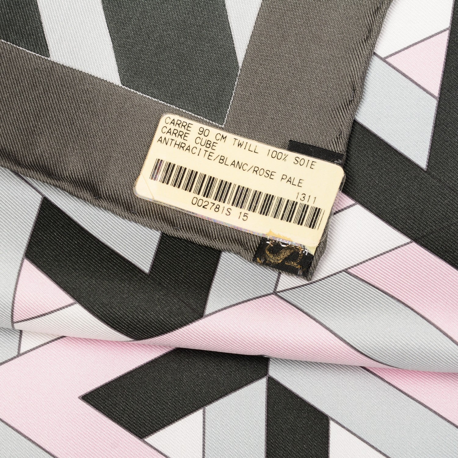 Hermes Silk Carre Cube Scarf 90 Anthracite White Rose Pale 6 of 6
