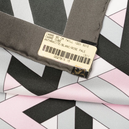 Hermes Silk Carre Cube Scarf 90 Anthracite White Rose Pale 6 of 6