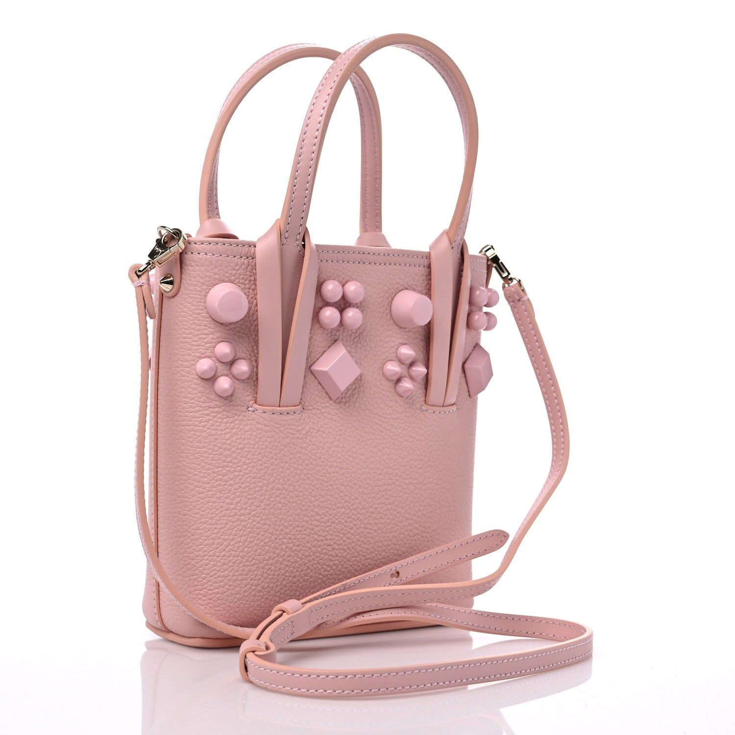 Christian Louboutin Calfskin Empire Spike Studded Mini North South Cabata Tote Rosy 3 of 9