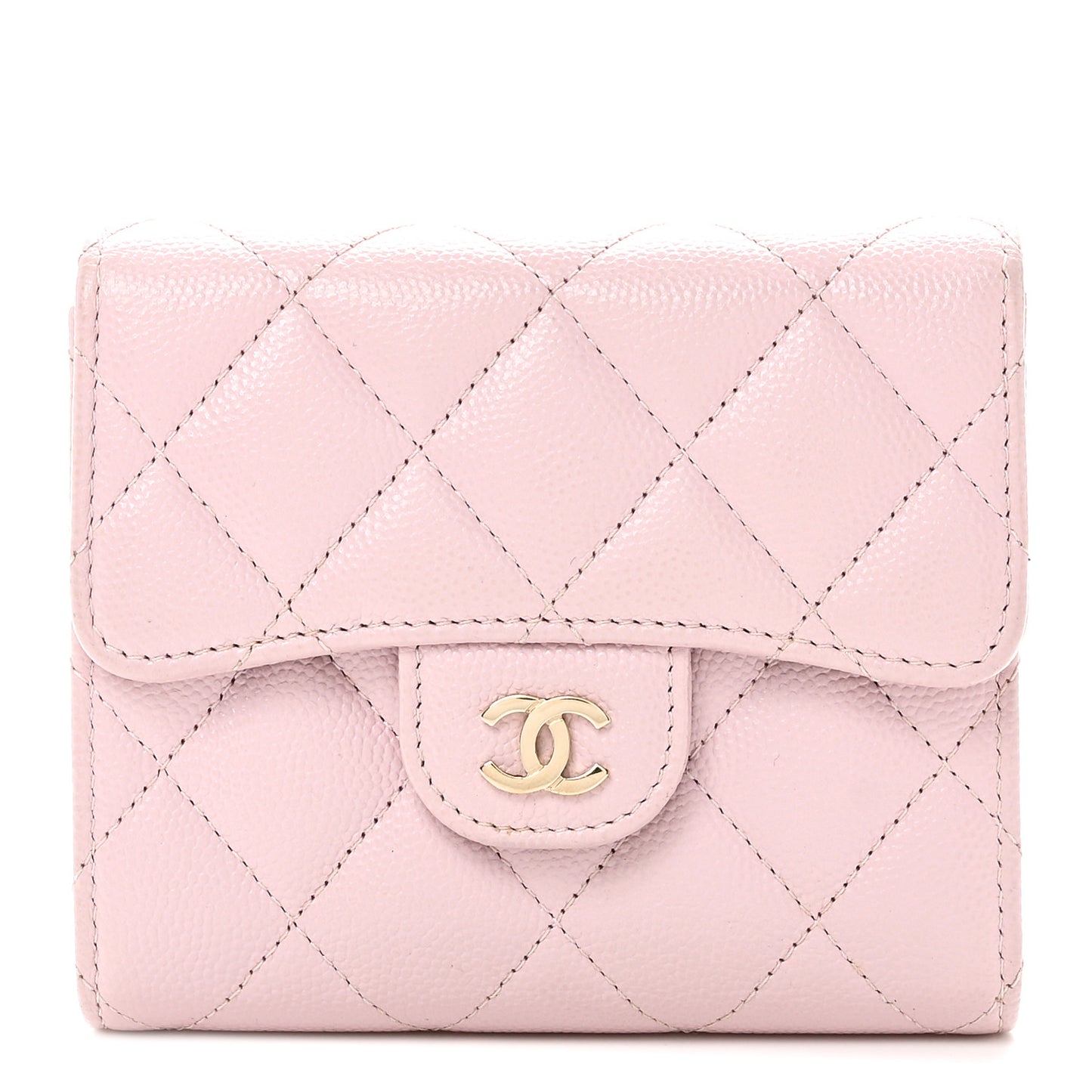 Caviar Quilted Compact Flap Wallet Light Pink