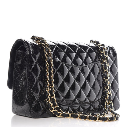 Chanel Patent Quilted Sparkle Glitter Medium Double Flap Black 3 of 15