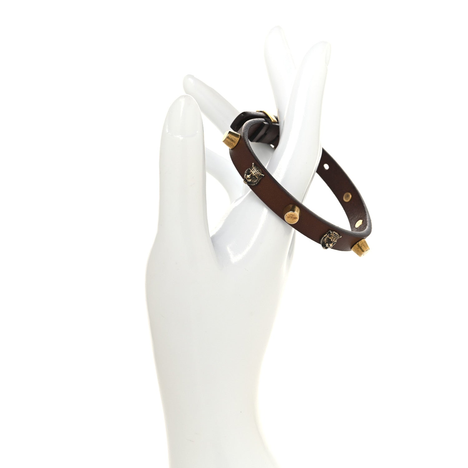 Gucci Calfskin Feline Head Spike Bracelet Cuoio 2 of 4
