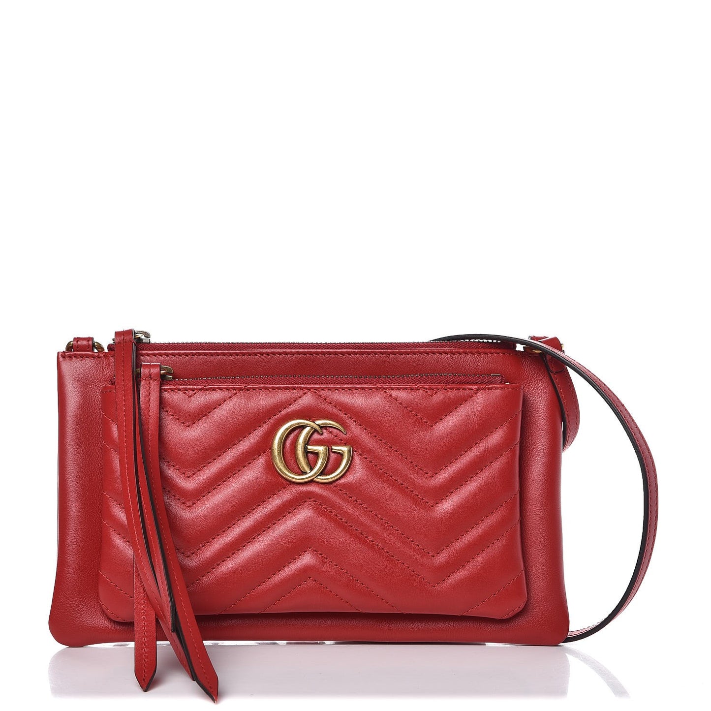 Calfskin Matelasse Small GG Marmont Double Zip Shoulder Bag Hibiscus Red