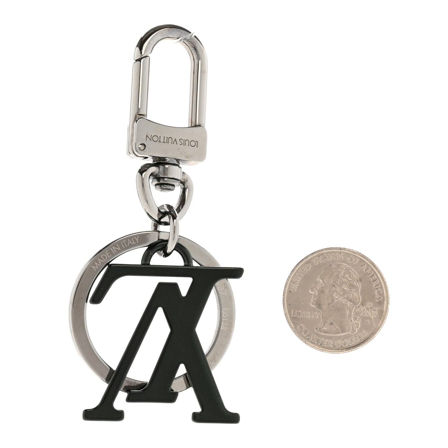 Metal Palladium Finish Lacquer LV Initiales Bag Charm Key Holder Khaki