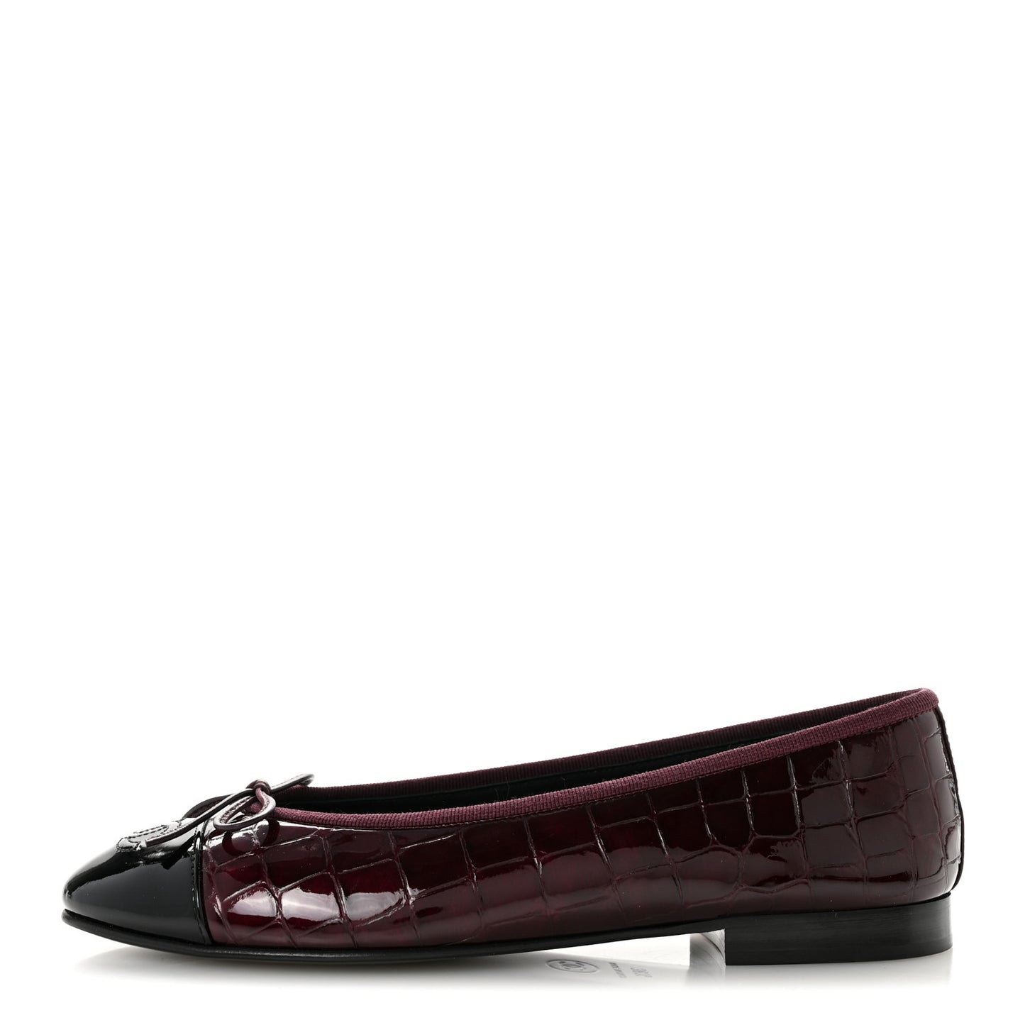 Patent Calfskin Crocodile Embossed Ballerina Flats 37 Dark Burgundy Black