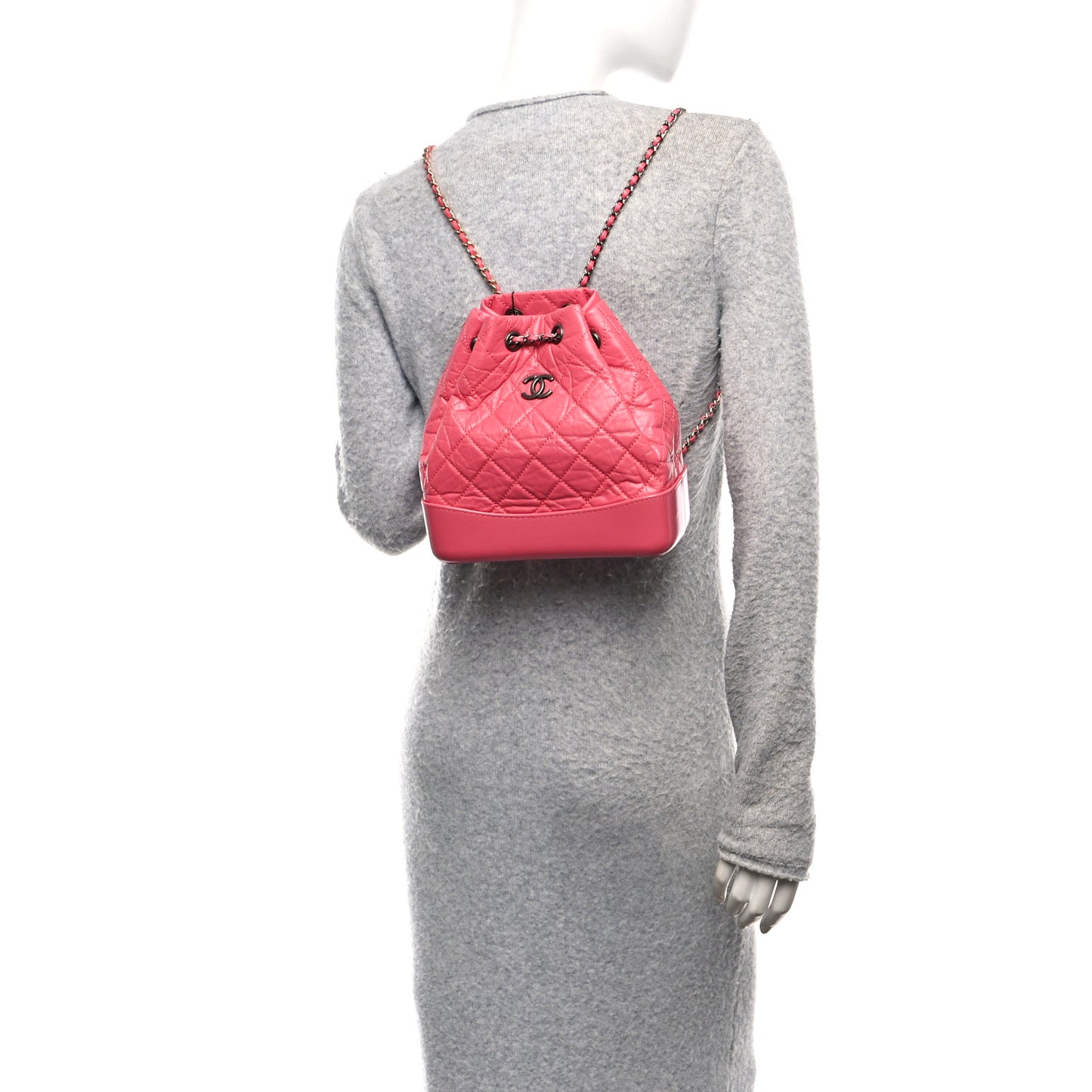 Aged Calfskin Quilted Small Gabrielle Backpack Dark Pink