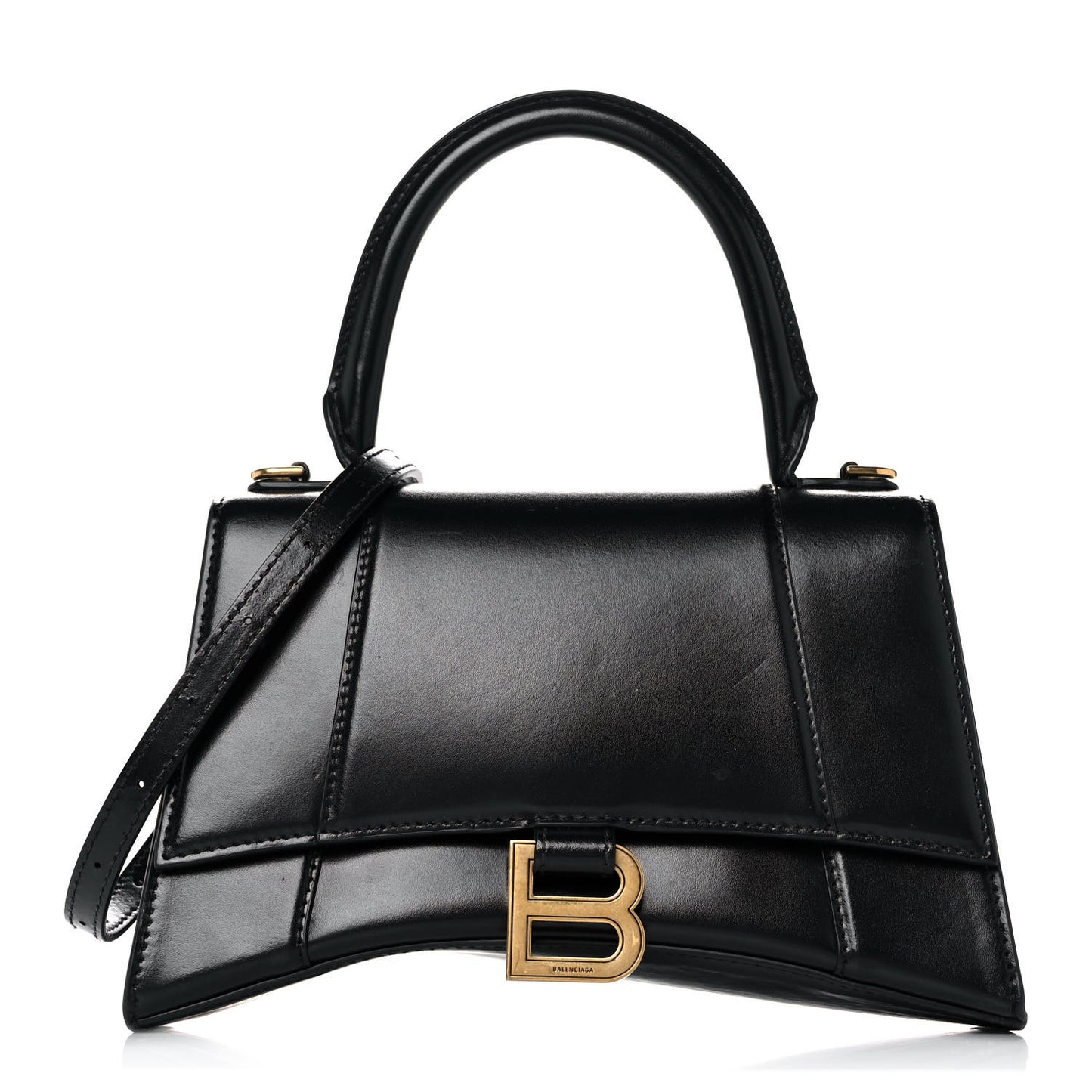 Shiny Box Calfskin Small Hourglass Top Handle Bag Black