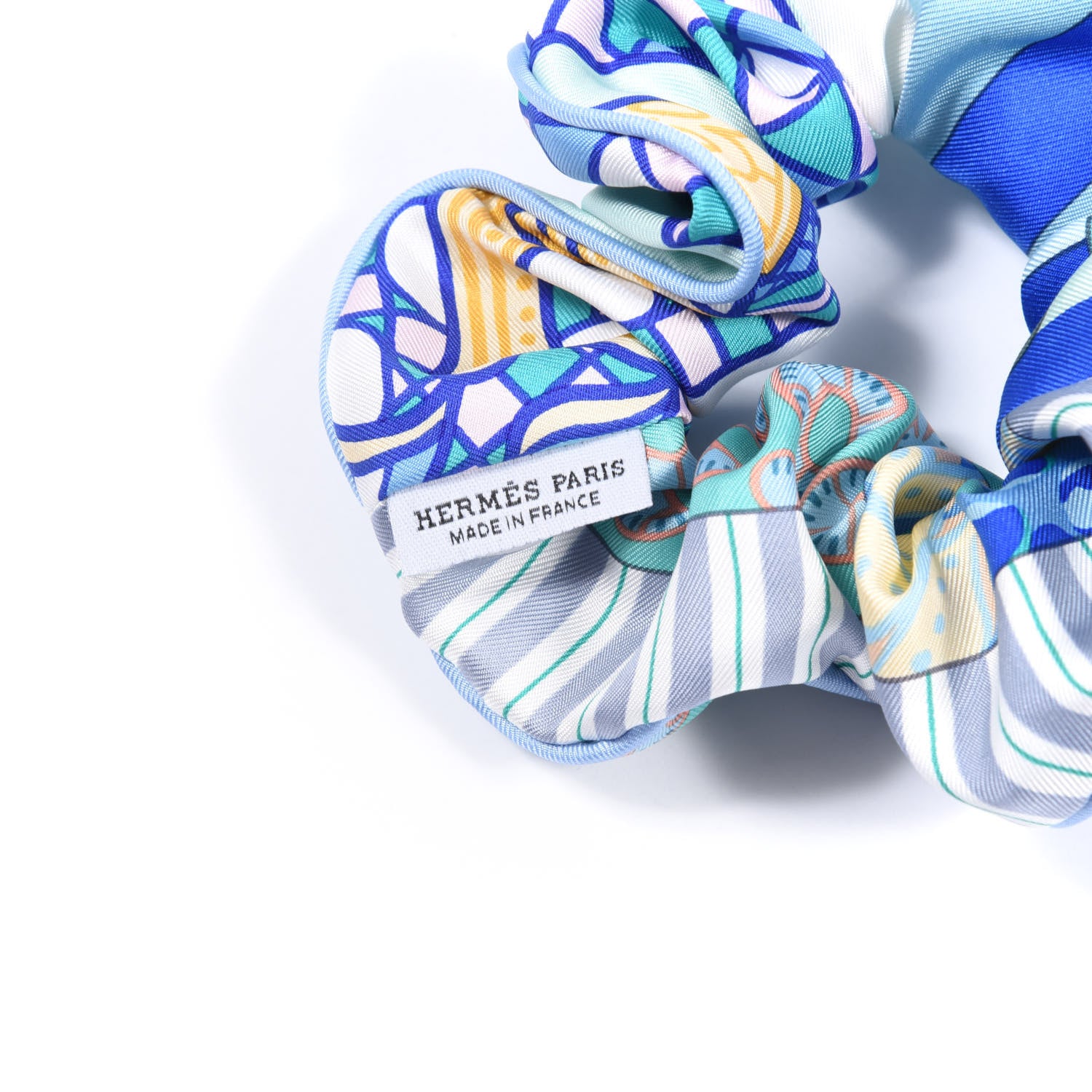Hermes Silk Patchwork Claudia Scrunchie Pale Blue 3 of 3