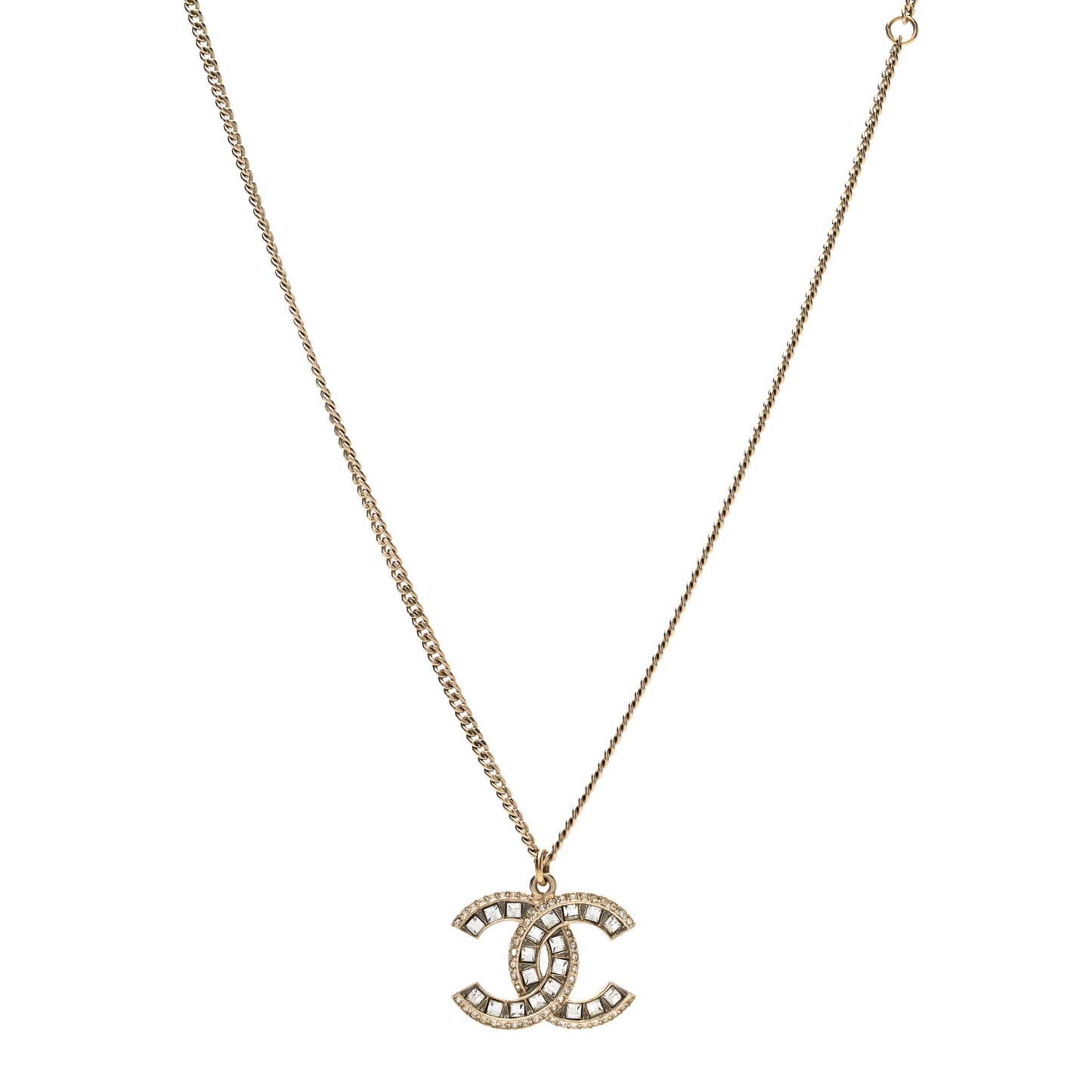 Baguette Crystal CC Necklace Light Gold