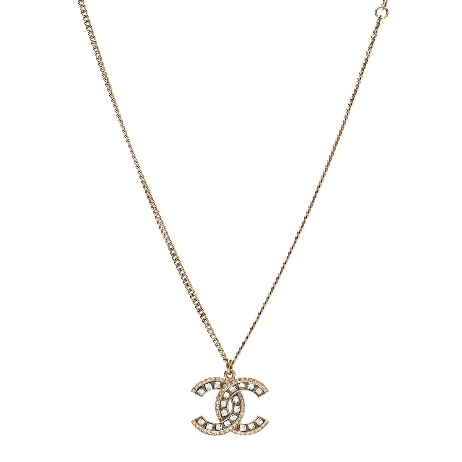 Chanel Baguette Crystal CC Necklace Light Gold 1 of 4