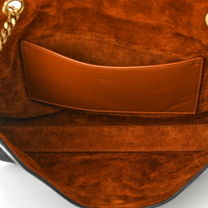 Saint Laurent Calfskin Crocodile Embossed Suede Medium Reversible Monogram Kate Satchel Military Taupe 8 of 13