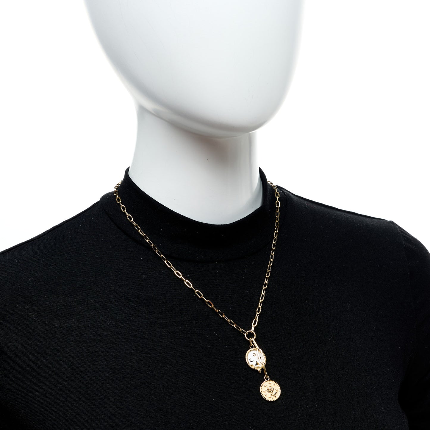18K Yellow Gold Diamond Enamel Petite Wholeness Baby Enduring Love Medallion Extended Clip Extension Chain Necklace White