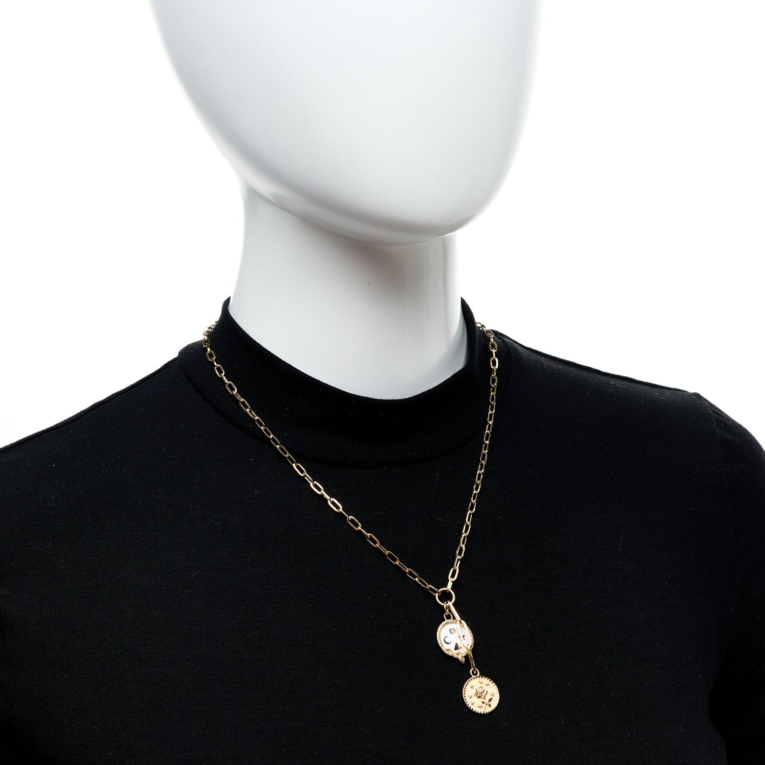 Foundrae 18K Yellow Gold Diamond Enamel Petite Wholeness Baby Enduring Love Medallion Extended Clip Extension Chain Necklace White 2 of 5