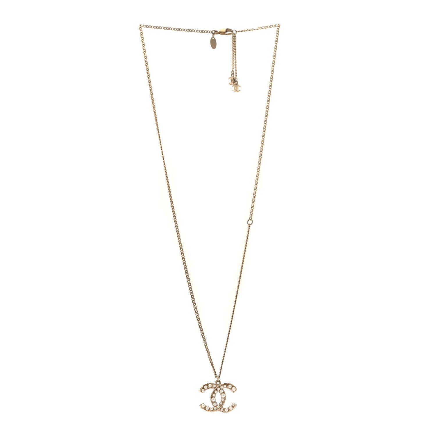 Chanel Pearl CC Pendant Necklace Light Gold 3 of 7