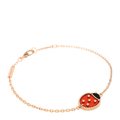 Van Cleef & Arpels 18K Rose Gold Carnelian Onyx Lucky Spring Closed Wing Ladybug Bracelet 1 of 3