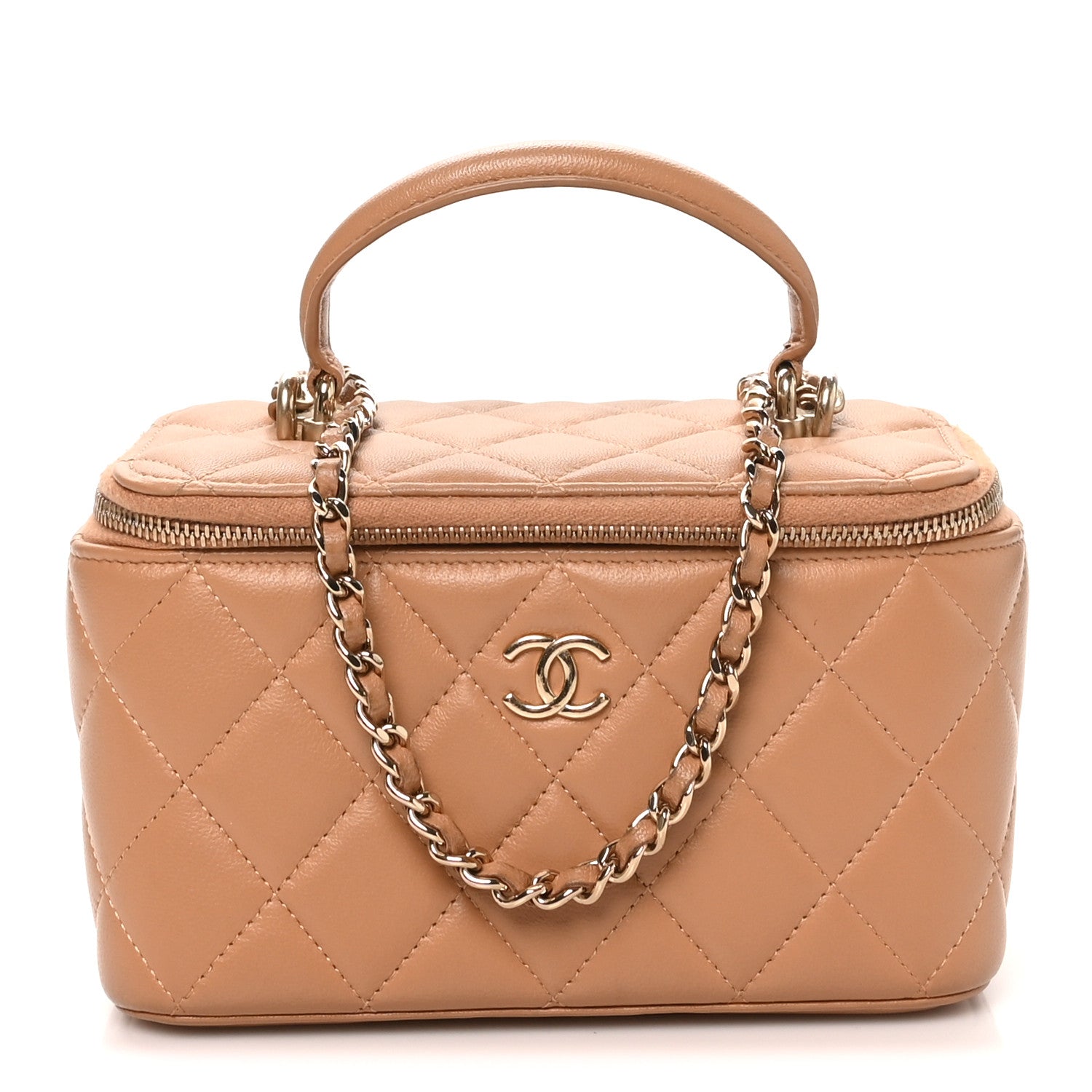 Chanel Lambskin Quilted Small Top Handle Vanity Case With Chain Beige 1 of 11