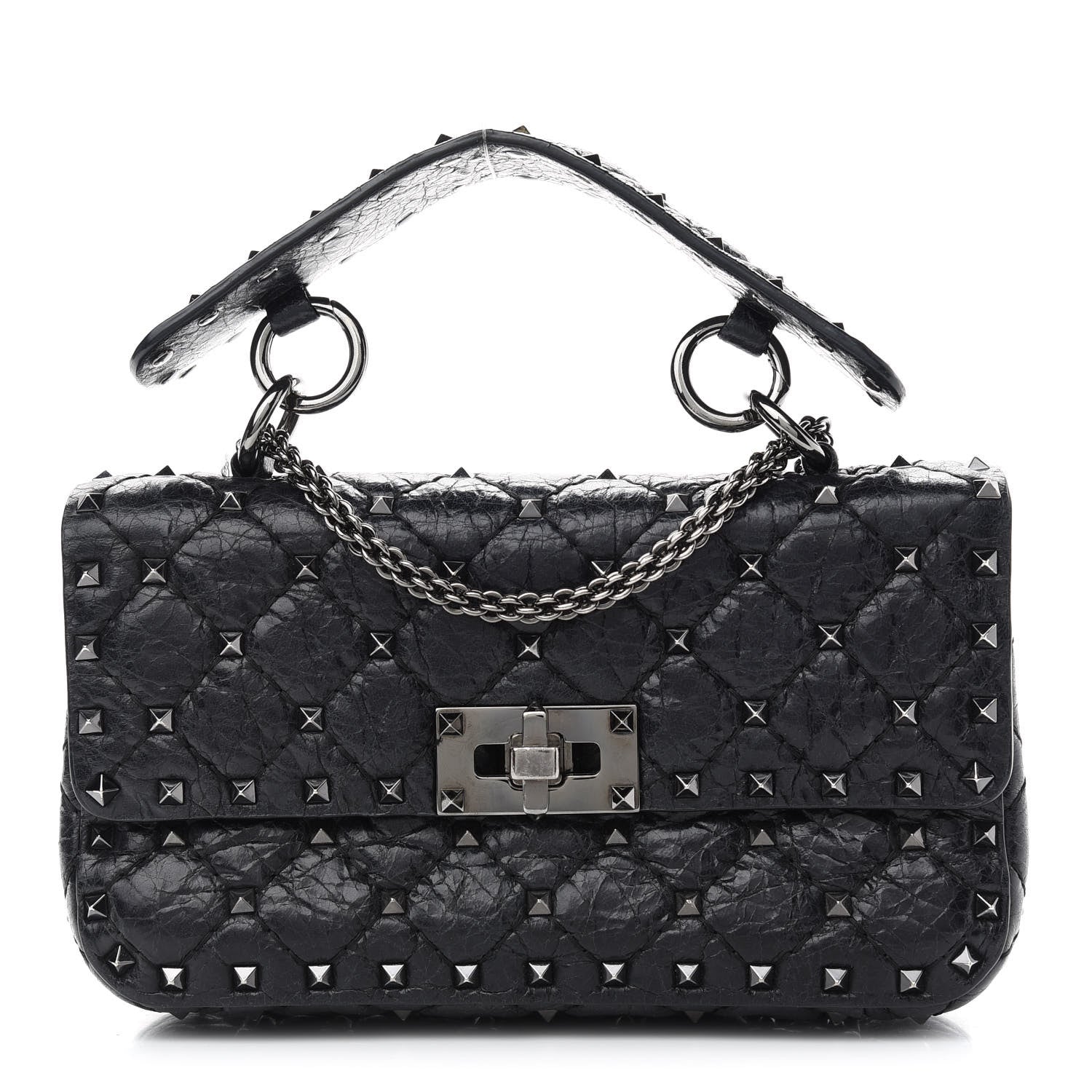 Valentino Garavani Craquele Nappa Small Rockstud Spike Shoulder Bag Black 1 of 10