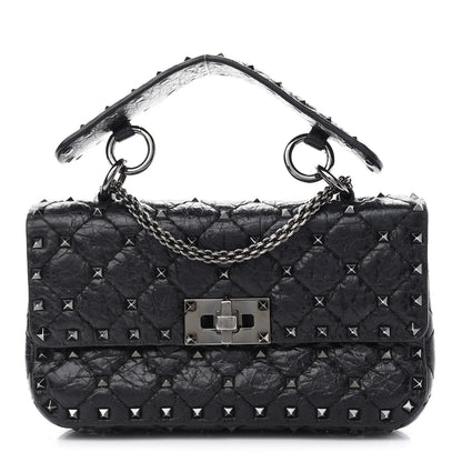 Valentino Garavani Craquele Nappa Small Rockstud Spike Shoulder Bag Black 1 of 10