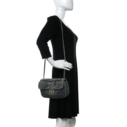 Chanel Denim Quilted Camellia Embroidered Medium Flap Blue 2 of 9