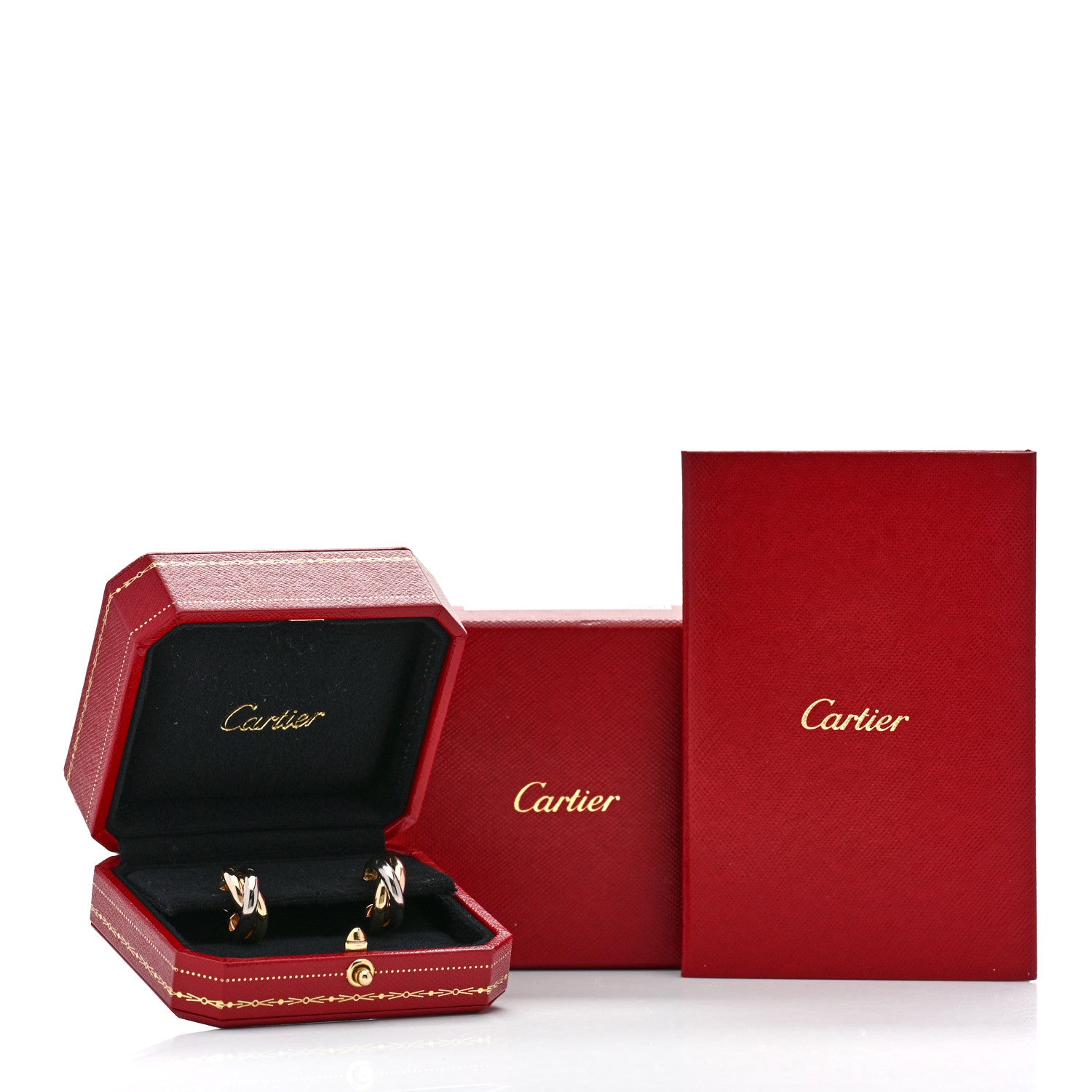 Cartier 18K Pink Yellow White Gold Classic Trinity Hoop Earrings 7 of 7