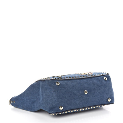 Valentino Garavani Denim Butterfly Embroidered Medium Rockstud Tote Light Denim Multicolor 4 of 9