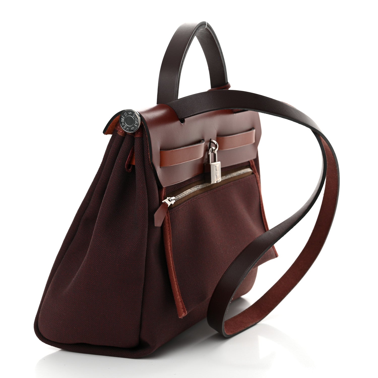 Hermes Military Toile Vache Hunter Herbag Zip 31 PM Chocolate Rouge Sellier Rouge H Cuivre 4 of 14