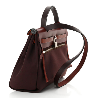 Hermes Military Toile Vache Hunter Herbag Zip 31 PM Chocolate Rouge Sellier Rouge H Cuivre 4 of 14