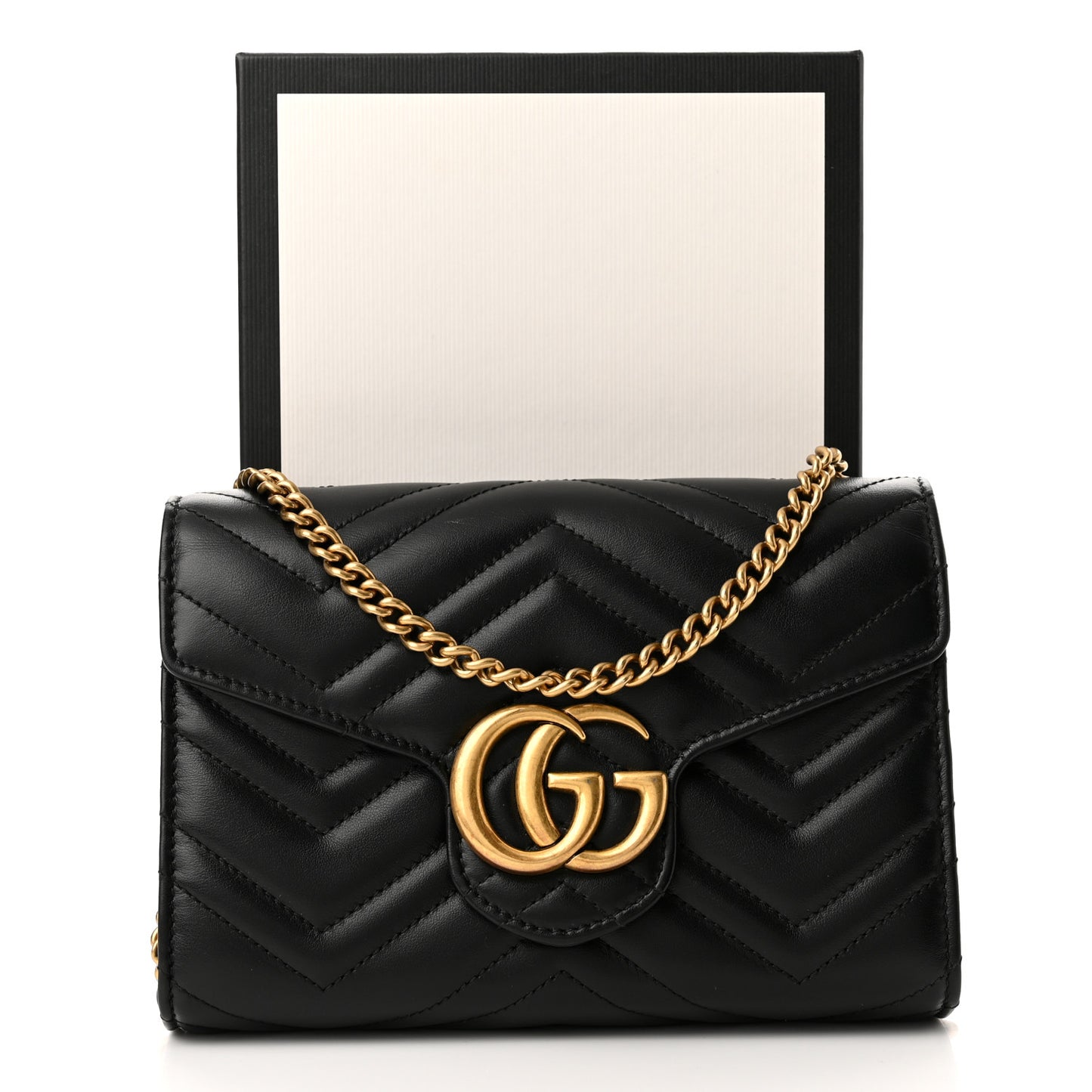 Calfskin Matelasse GG Marmont Chain Wallet Black