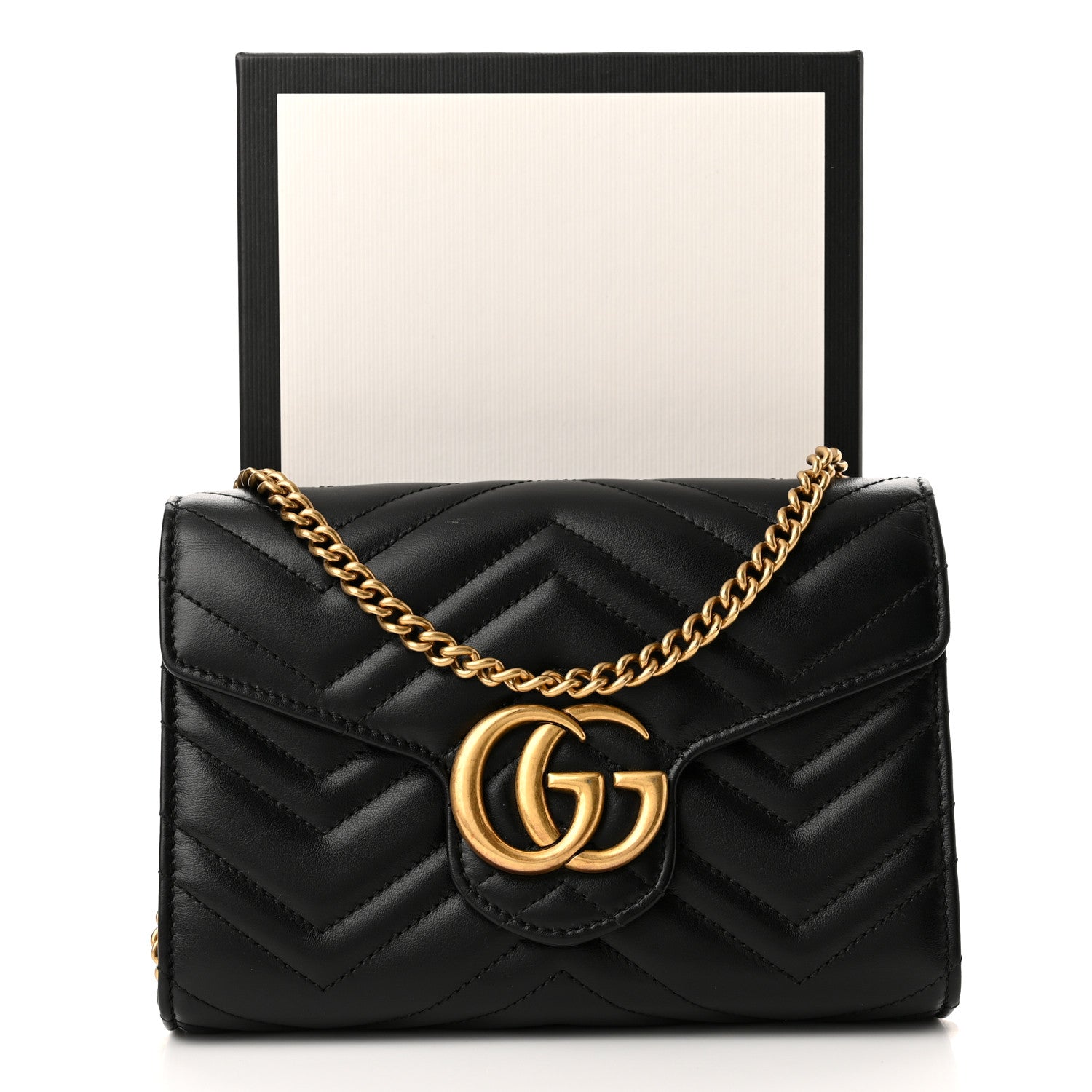 Gucci Calfskin Matelasse GG Marmont Chain Wallet Black 11 of 11