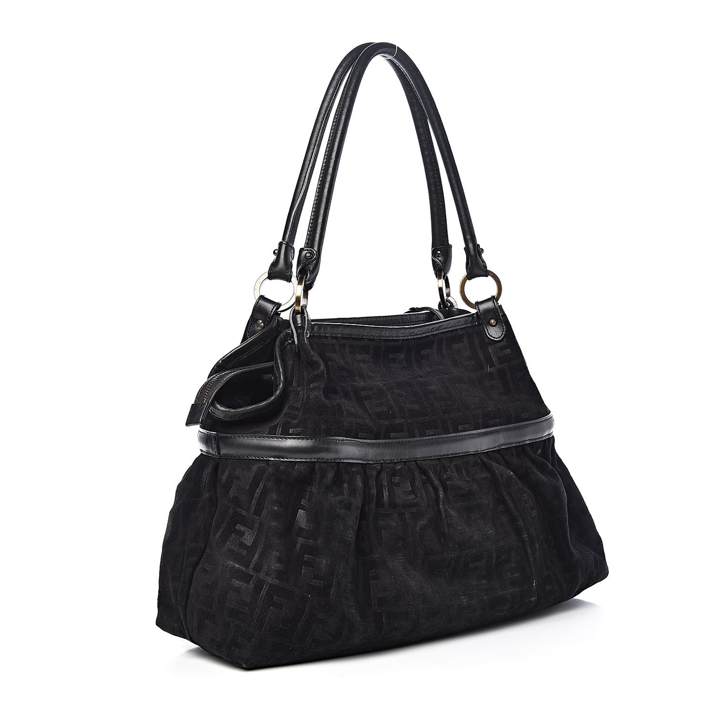 Suede Vitello Zucca Embossed Large Chef Shopper Tote Black