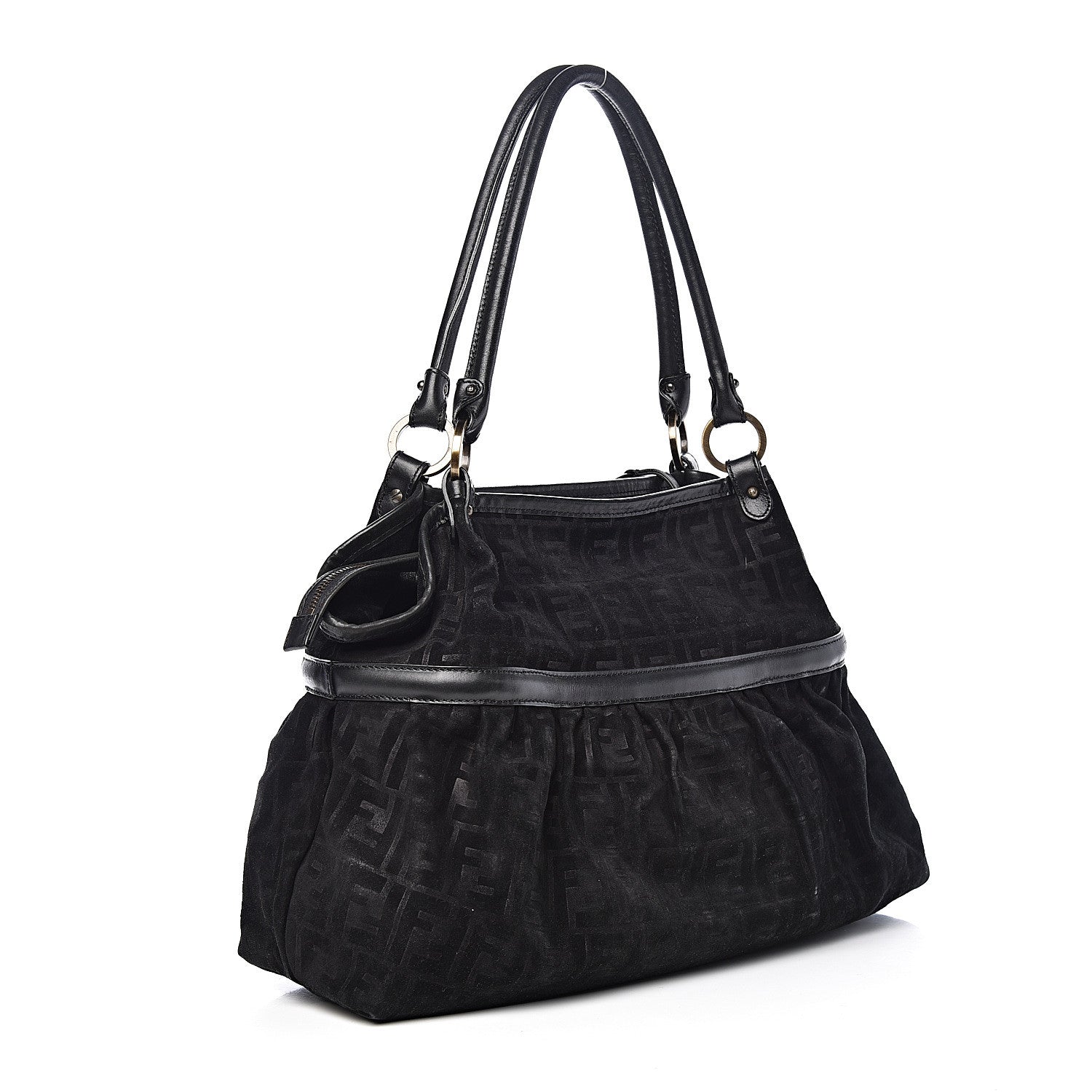 Fendi Suede Vitello Zucca Embossed Large Chef Shopper Tote Black 3 of 13
