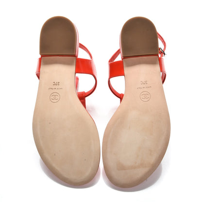 Chanel Calfskin CC Logo Thong Sandals 37 Red 4 of 7