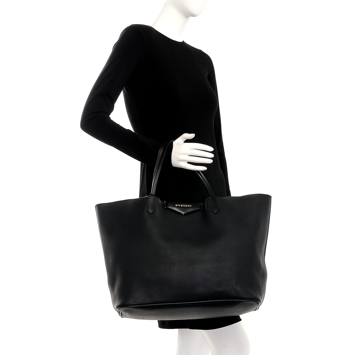 Coated Canvas Large Antigona Tote Black