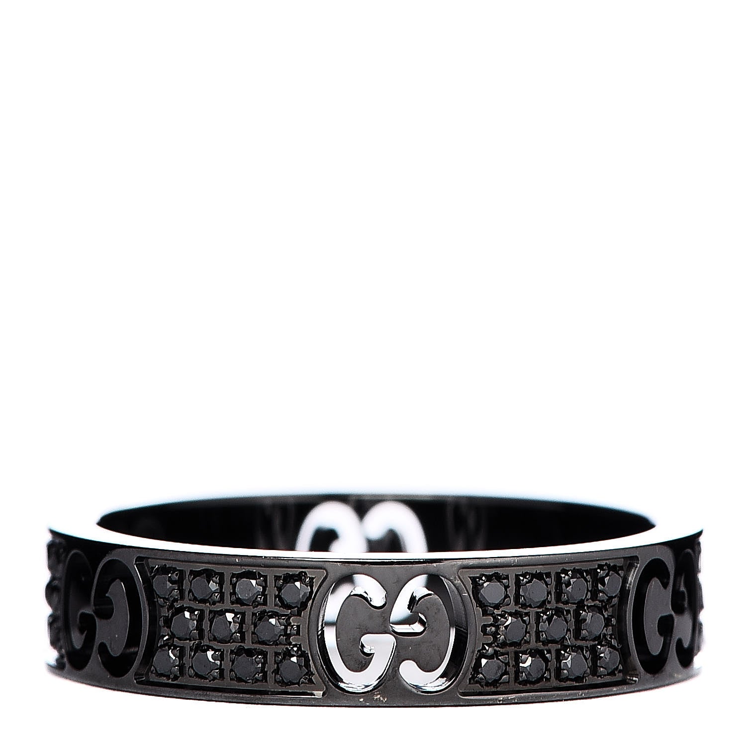 Gucci Ruthenium Black Diamond Icon Thin Band Ring 51 5.75 1 of 6