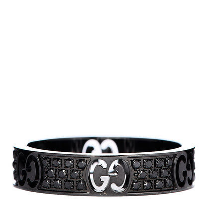 Gucci Ruthenium Black Diamond Icon Thin Band Ring 51 5.75 1 of 6