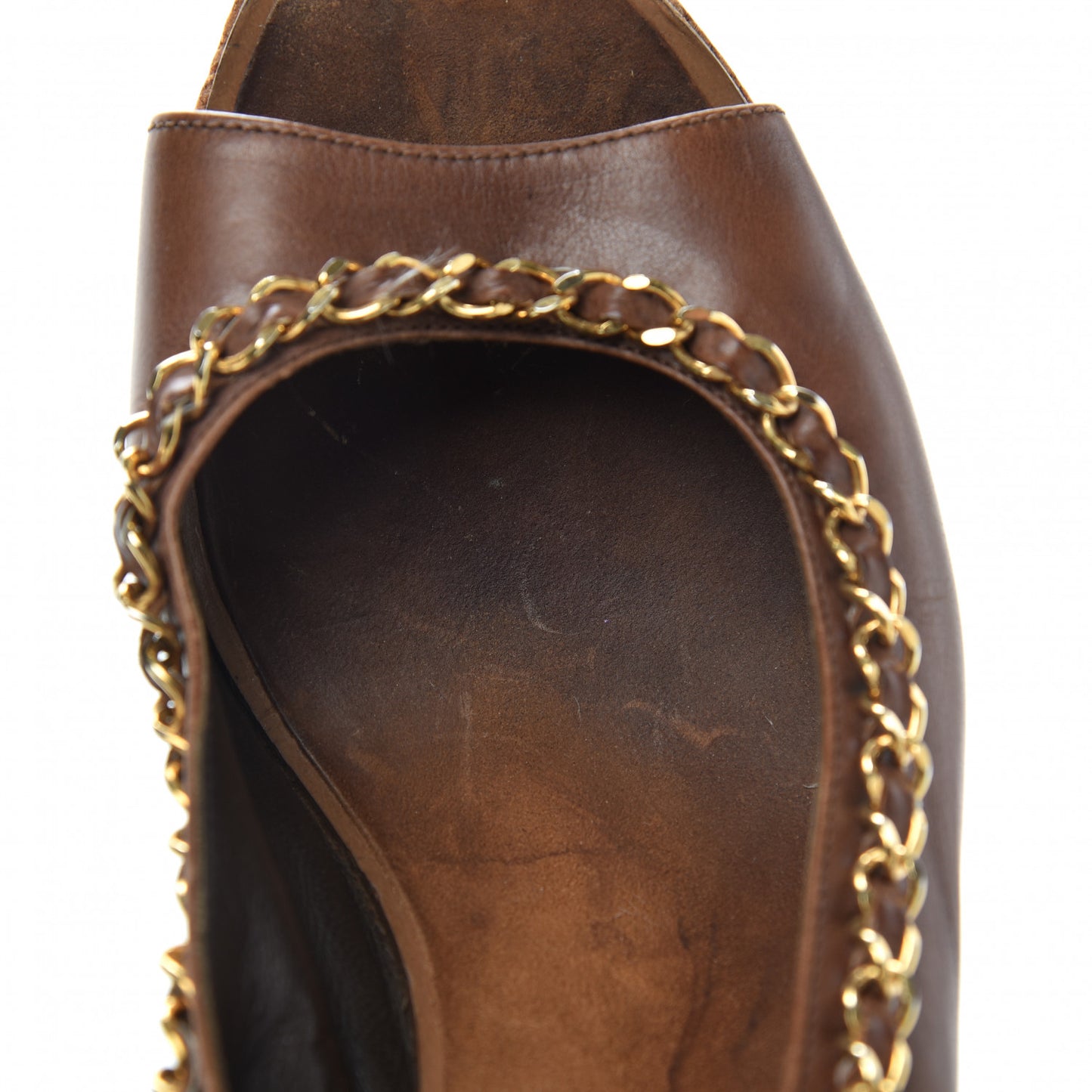 Lambskin Cork Chain CC Wedge Sandals 39 Brown